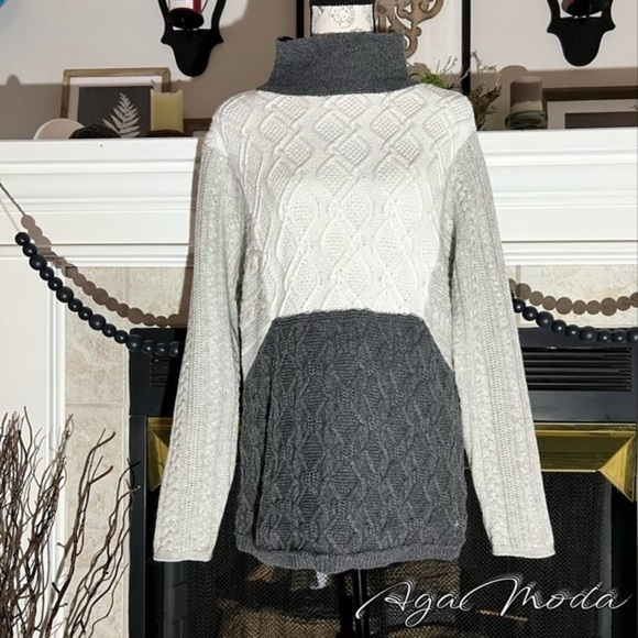 ORLY Block Color Cable Mock Turtleneck Sweater - Picture 2 of 14